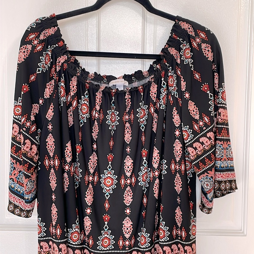 Westport off shoulder Black 3/4 Sleeve Boho Blouse, Size XL